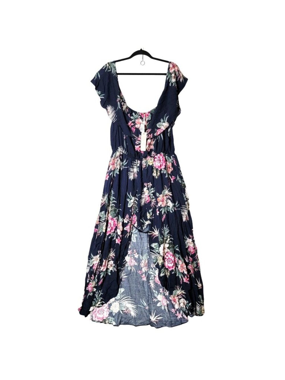 Iris Dress/Romper High Low Maxi Womens Sz 1X Off Shoulder Navy Floral Print NWT